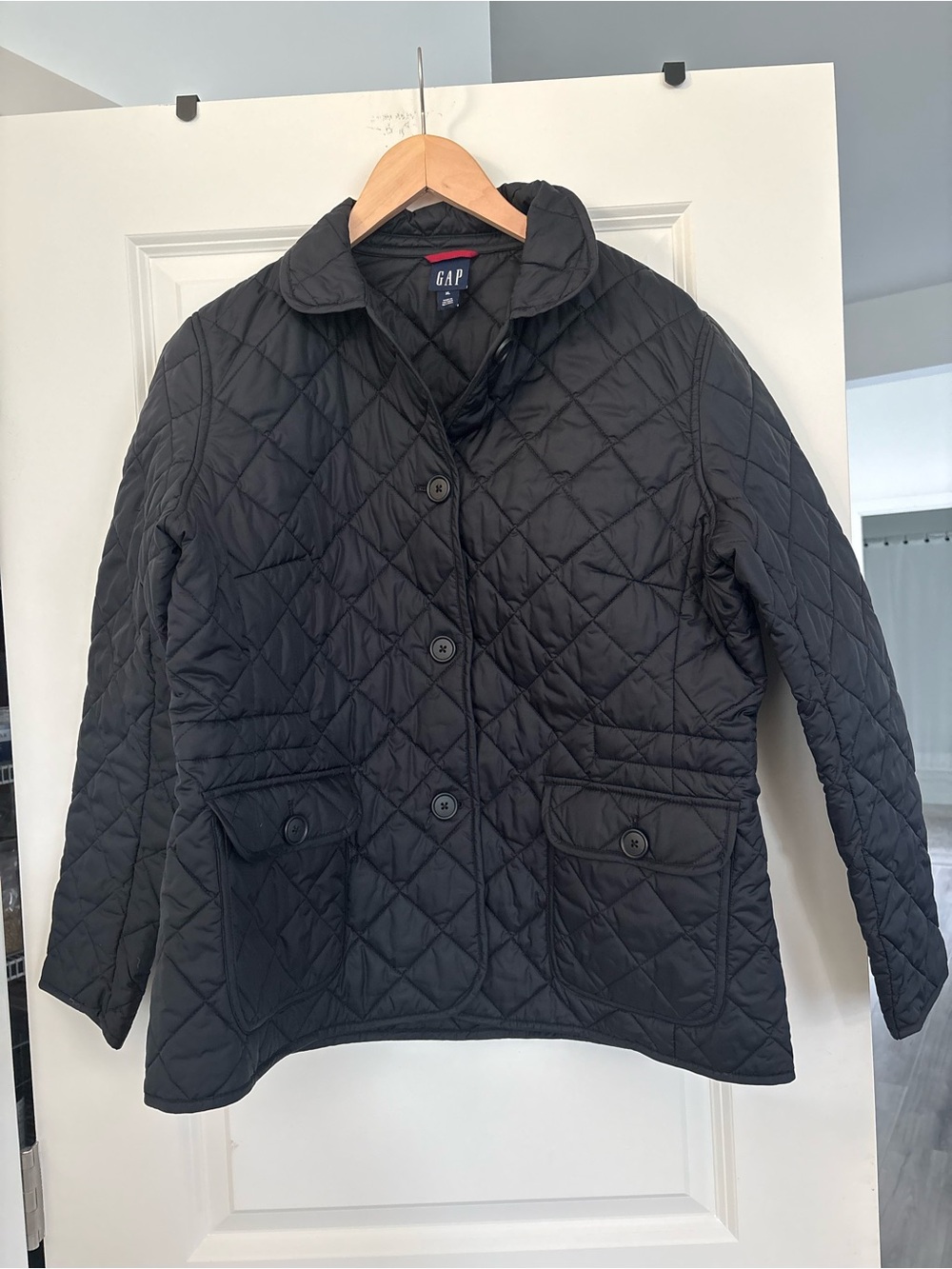 GAP Black Quilted Button-Front Jacket